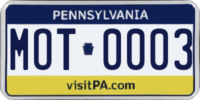 PA license plate MOT0003