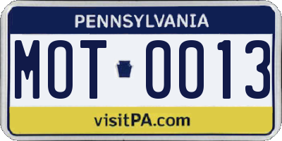 PA license plate MOT0013