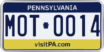 PA license plate MOT0014