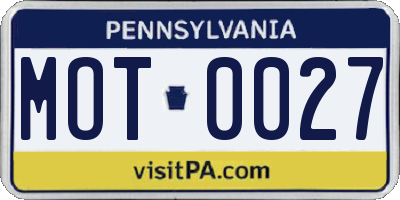 PA license plate MOT0027