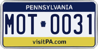 PA license plate MOT0031