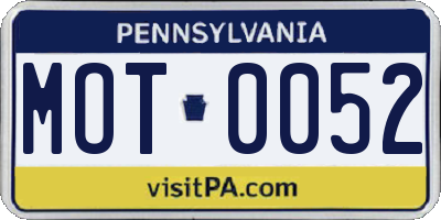 PA license plate MOT0052
