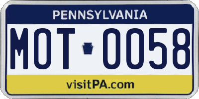 PA license plate MOT0058
