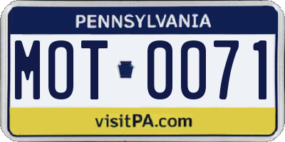 PA license plate MOT0071