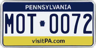 PA license plate MOT0072