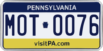 PA license plate MOT0076
