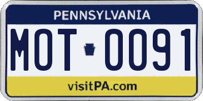 PA license plate MOT0091