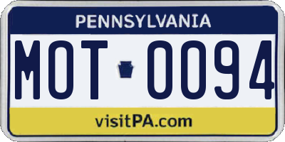 PA license plate MOT0094