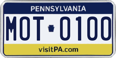 PA license plate MOT0100