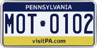 PA license plate MOT0102