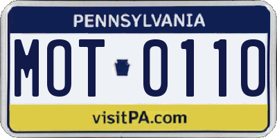 PA license plate MOT0110