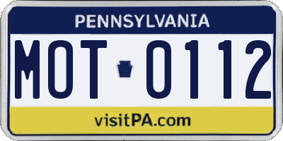PA license plate MOT0112