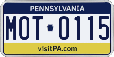 PA license plate MOT0115