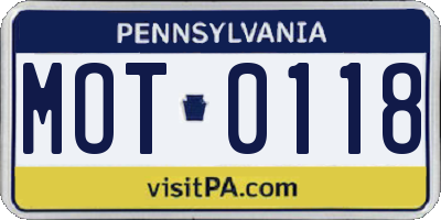 PA license plate MOT0118