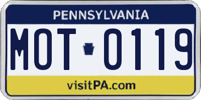 PA license plate MOT0119