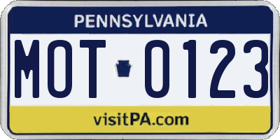 PA license plate MOT0123