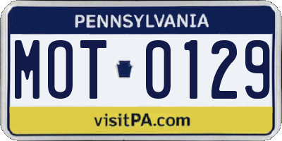PA license plate MOT0129