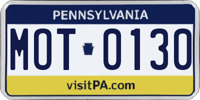 PA license plate MOT0130