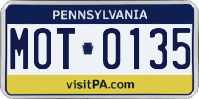 PA license plate MOT0135