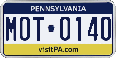 PA license plate MOT0140