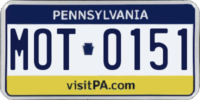 PA license plate MOT0151
