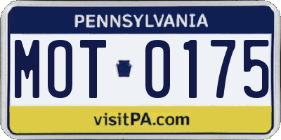 PA license plate MOT0175