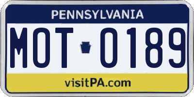 PA license plate MOT0189