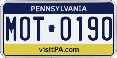 PA license plate MOT0190
