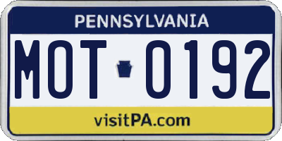 PA license plate MOT0192