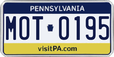 PA license plate MOT0195