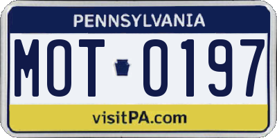 PA license plate MOT0197