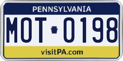 PA license plate MOT0198