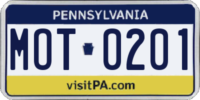 PA license plate MOT0201