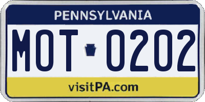 PA license plate MOT0202