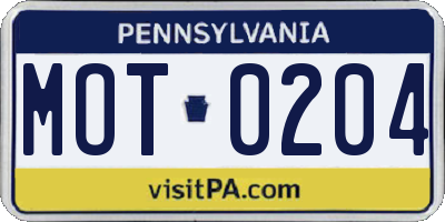 PA license plate MOT0204