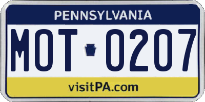 PA license plate MOT0207