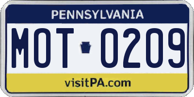 PA license plate MOT0209