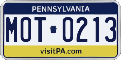 PA license plate MOT0213