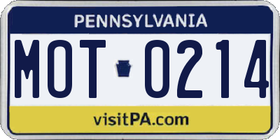 PA license plate MOT0214