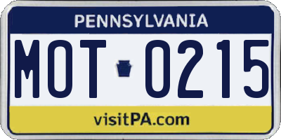 PA license plate MOT0215