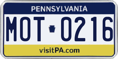 PA license plate MOT0216