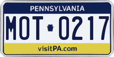 PA license plate MOT0217