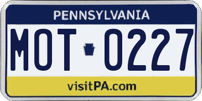 PA license plate MOT0227