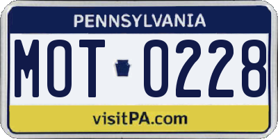 PA license plate MOT0228