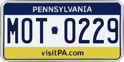 PA license plate MOT0229