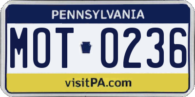 PA license plate MOT0236
