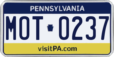 PA license plate MOT0237