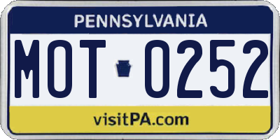 PA license plate MOT0252
