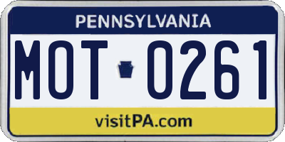 PA license plate MOT0261