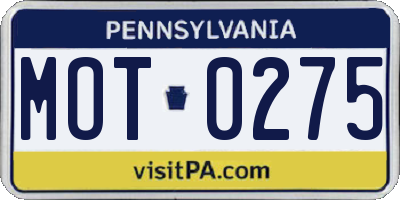 PA license plate MOT0275